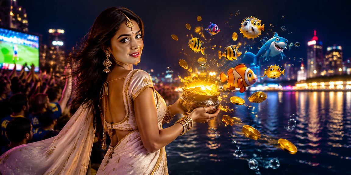 Woman playing fishing game on mobile in saree in Bangalore