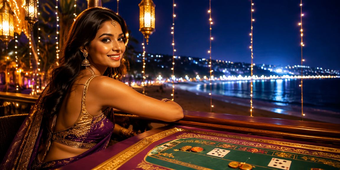 Playing Andar Bahar on mobile from a beach setting in India