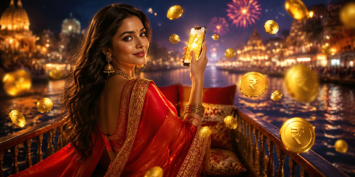 Young woman registering on casino app in saree